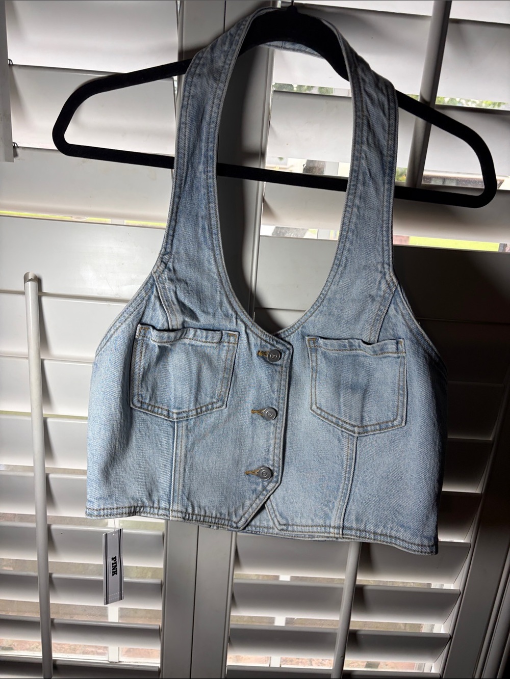 PINK Victoria's Secret Light Blue Denim Halter Crop Top